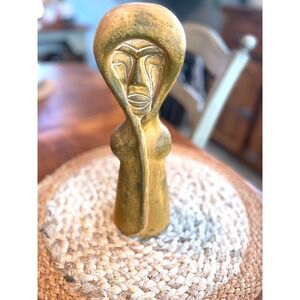 Vintage Clay Mexican Folk Art       Abstract Face Sculpture Hooded Figure Statue